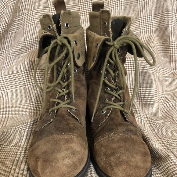 Nine West Vintage Foldover Combat Boot Suede Flat lace-up Women's 10 Distressed - Picture 4 of 10